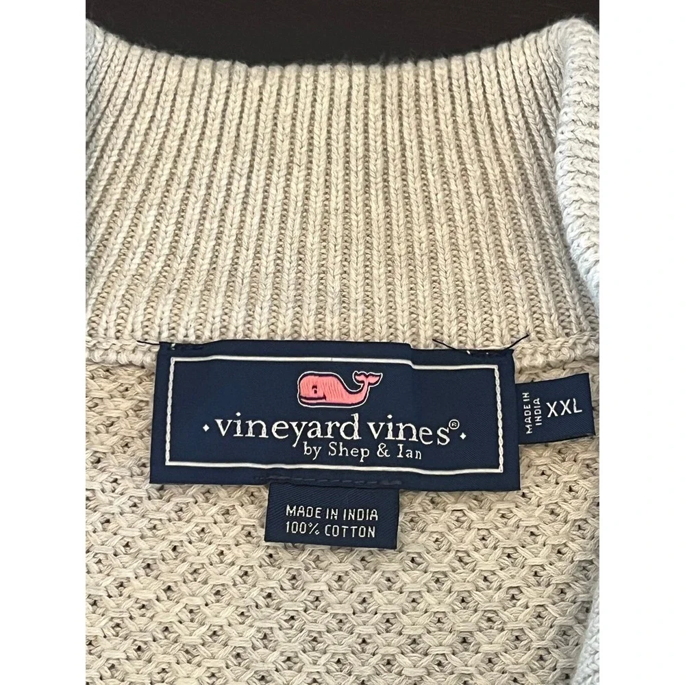 Vineyard Vines Mens XXL Oatmeal Beige Textured Cotton Quarter Zip Sweater